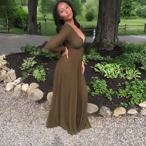 Olive Chiffon Maxi Dress