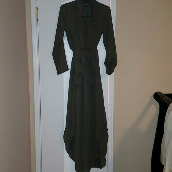 Long Sleeve Sexy Slit Chiffon Maxi Dress - Picture 2 of 2