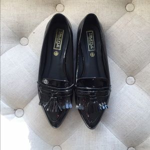 Truffle Collection patent black leather loafers