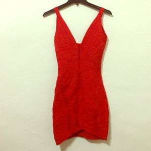 Red Bandage Dress w/ Plunge Neckline