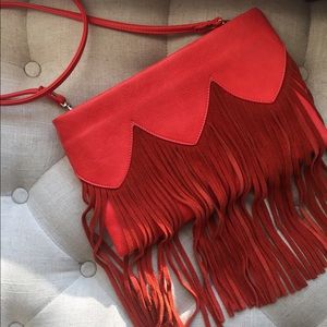 Street Level red/orange fringe crossbody or clutch