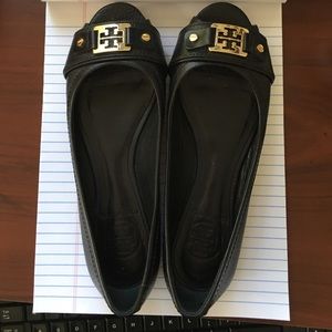 Tory Burch Clines Open Toe Black Flats