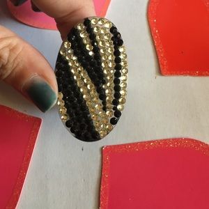 ZEBRA print crystal bling black white ring shiny