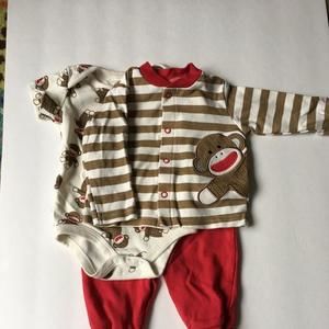 3 piece sock monkey outfit