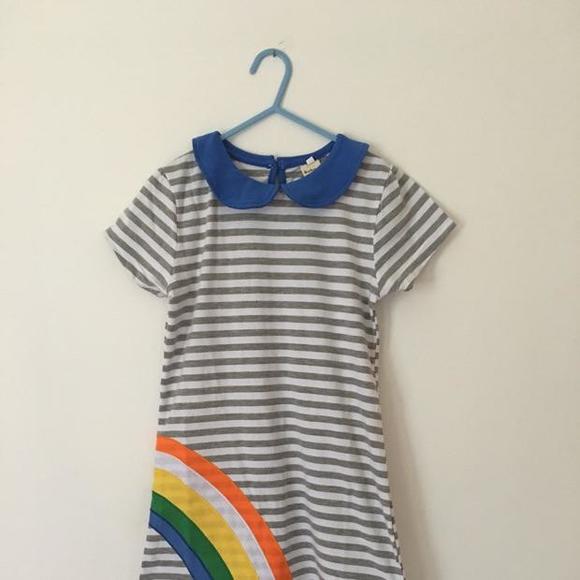 NWT grey stripe dress with rainbow appliqué
