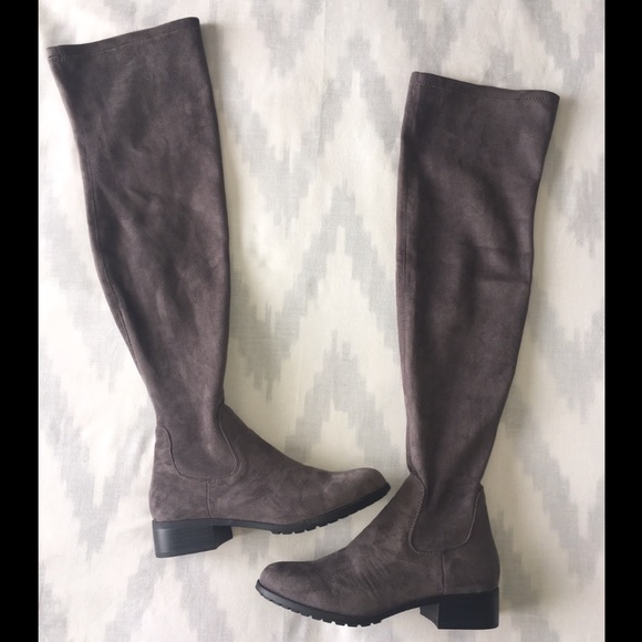 Grey Suede Over the Knee Boots