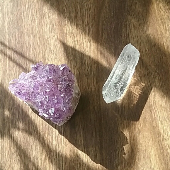 SALE!! Amethyst cluster and clear quartz wand