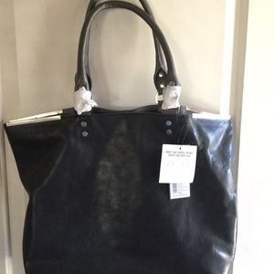 Black leather tote purse