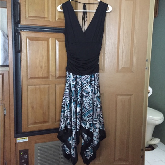 Intrigue Dress Teal Blue Abstract Flowy Bottom - M - Picture 1 of 4