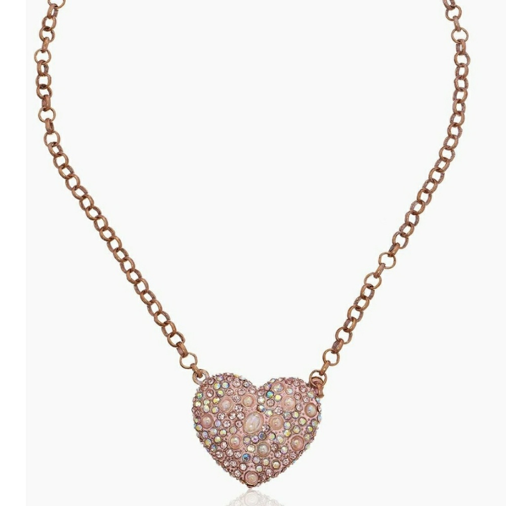 Betsey Johnson Pinktina Crystal Heart Pendant Necklace