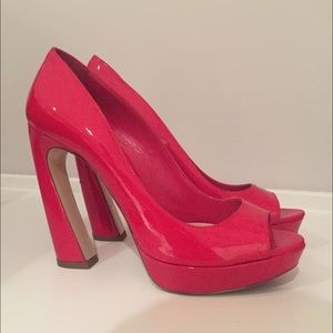 Miu Miu Peep Toe Patent Leather Pump