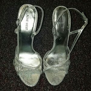 Nine West studded iridescent silver heels 8