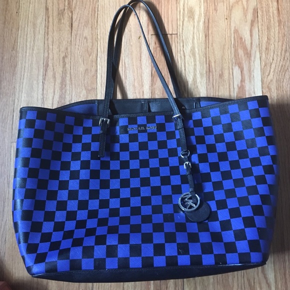 Michael Kors blue and black checkered Tote