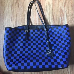 Michael Kors blue and black checkered Tote