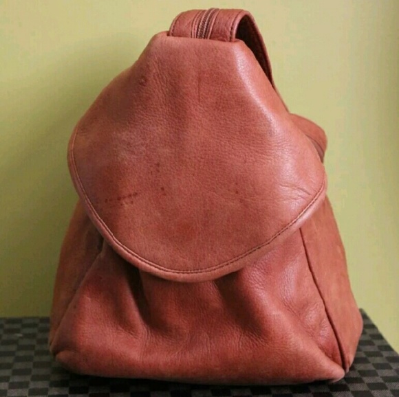 Vintage Rust Orange Leather Backpack Shoulder Bag