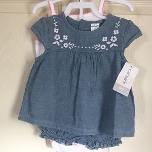 3 PC blue top shorts set Carter's w/ onesie 6M NWT