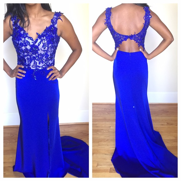 Blue Floral Embellished Prom Dress // Night Studio
