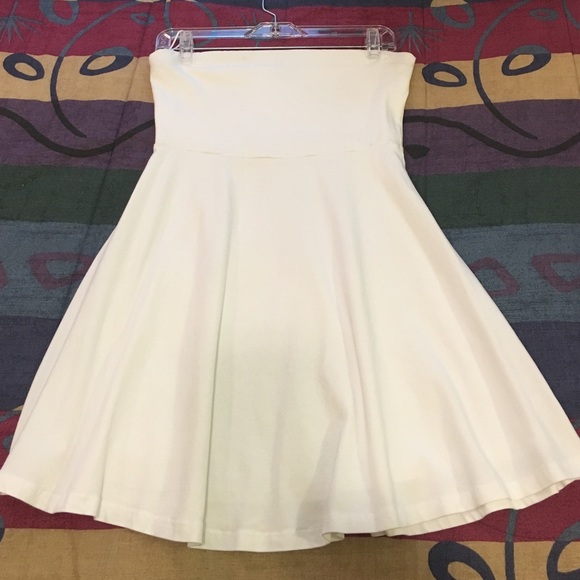 All white strapless skater dress