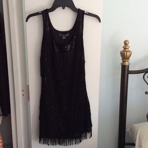 Black fringe and sequence mini dress