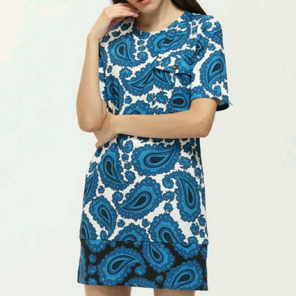 BLUE PAISLEY PRINT SHIFT DRESS XS - Picture 1 of 4