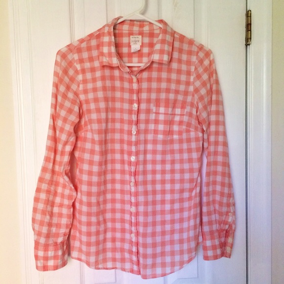 J.Crew Perfect Shirt, coral gingham, size small