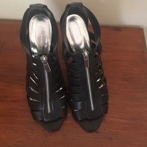 Black Caged Zipper Heels
