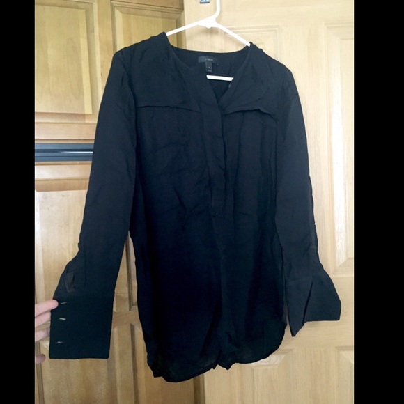 NWOT J.Crew Long Sleeve Black Viscose Blouse - 2