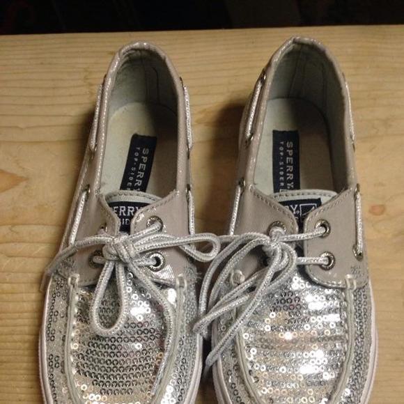 Silver Sperrys 13.5 girl's