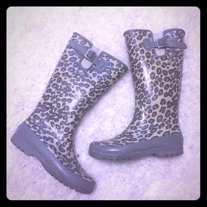 Sperry Grey Leopard 'Pelican' Rain Boots