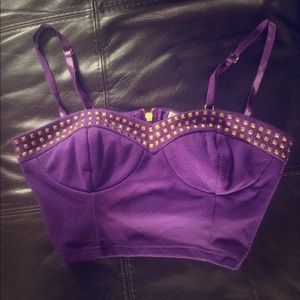 Purple and gold studded crop top with gold zipper