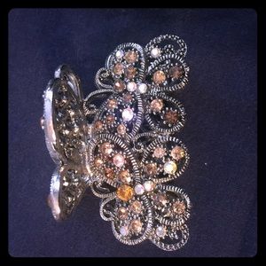 Rhinestone Metal Hair Clip Brown Butterflies