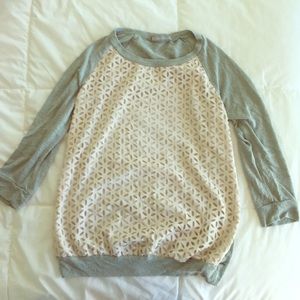 Green and white flower cutout sweater