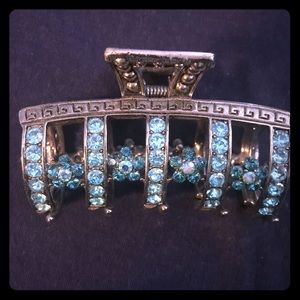 Rhinestone Metal Hair Clip Aqua Stones 💎