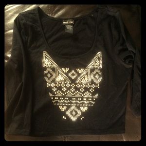 Long sleeved black kitty crop top with plain back