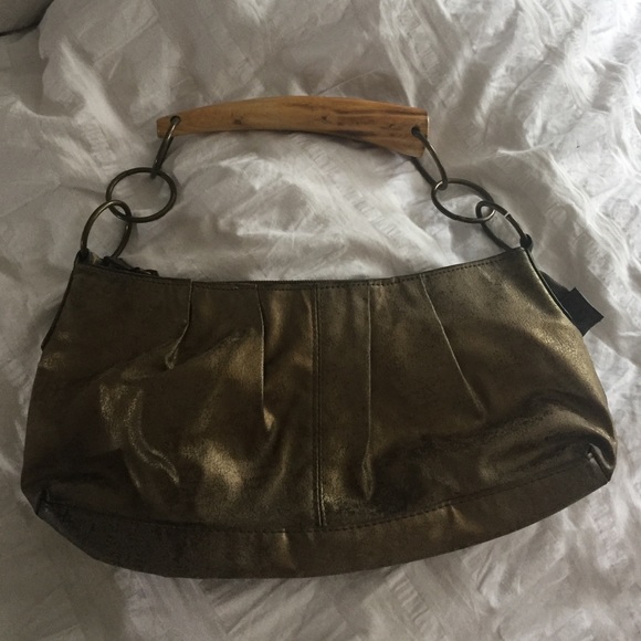 Gold Metallic Clutch With Wooden Horned Handle