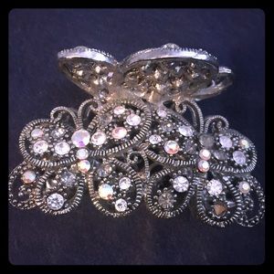 Rhinestone Metal Hair Clip White Butterflies