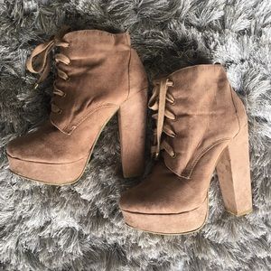 Taupe lace up booties