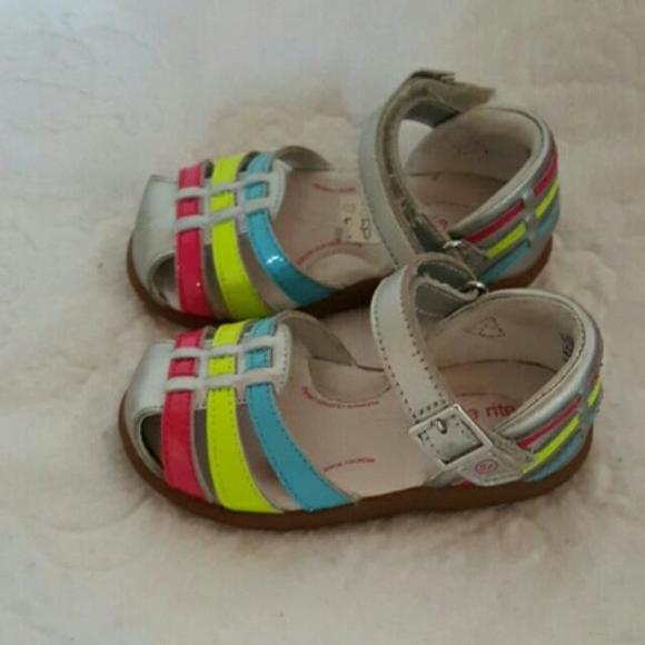 🎉EDITOR'S PICK🎉 stride rite silver sandals with pink,green and blue stripes