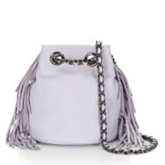 Pale Lilac Fringe Bruni Leather Bucket Bag - Picture 2 of 4
