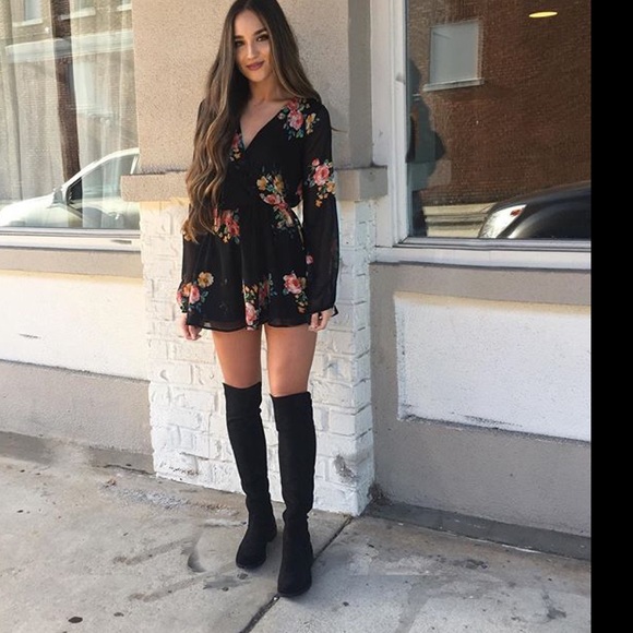 Floral + Black Romper