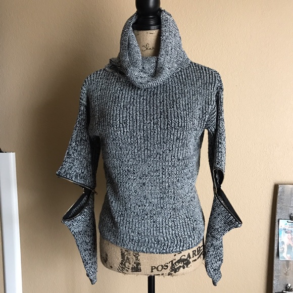 Dark Gray Turtle neck sweater with zipper sleeves - Picture 2 of 3