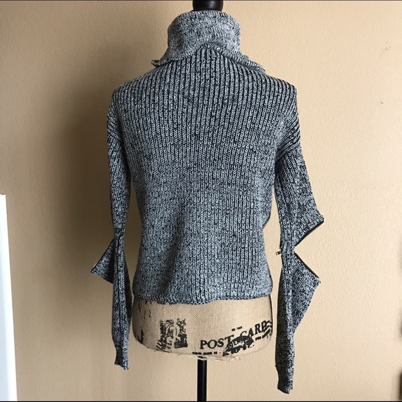 Dark Gray Turtle neck sweater with zipper sleeves - Picture 3 of 3