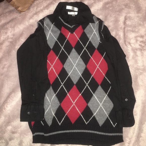 Boy black dress up shirt with a warm vest