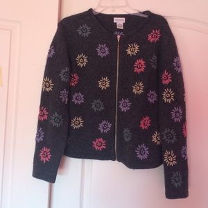 Gray sweater with embroidered flowers