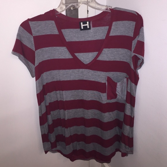 Haute hippe maroon and grey striped tshirt