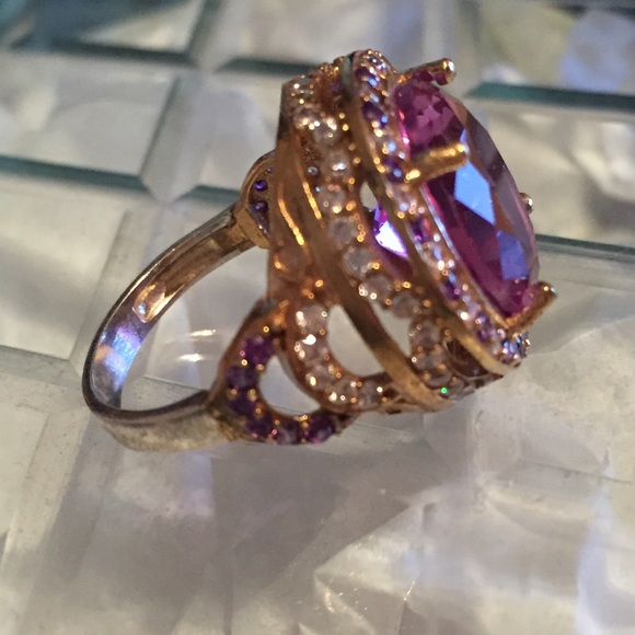 Mixed Metal Three Stone Multi Bezel Ring - Kunzite Depicted  💞ROUND KUNZITE RING•925K SS ➕BRONZE💞