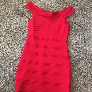 Knee-Length Red Forever 21 Off the Shoulder Dress