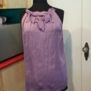 Shimmery purple blouse floral applique front