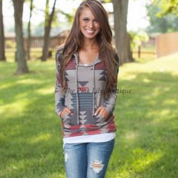 Aztec Detailed Hoodie Moc from a Boutique