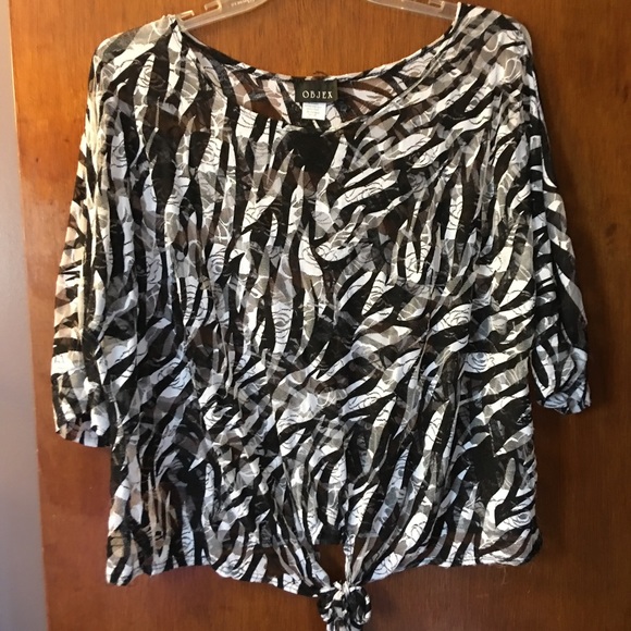 Sheer black and white animal print zebra blouse.